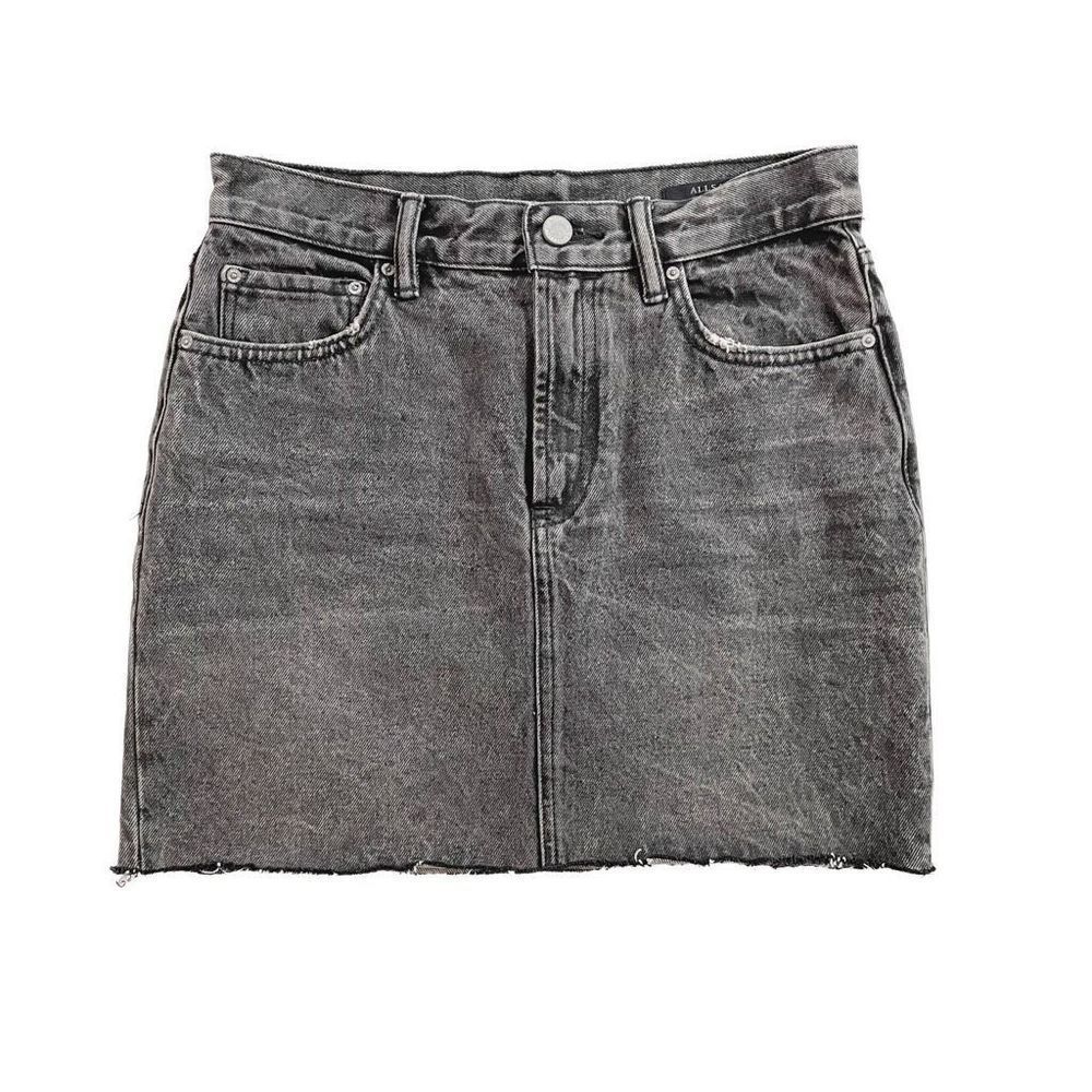Allsaints Betty Denim Jean Miniskirt Raw Hem Washed Grey Black 4